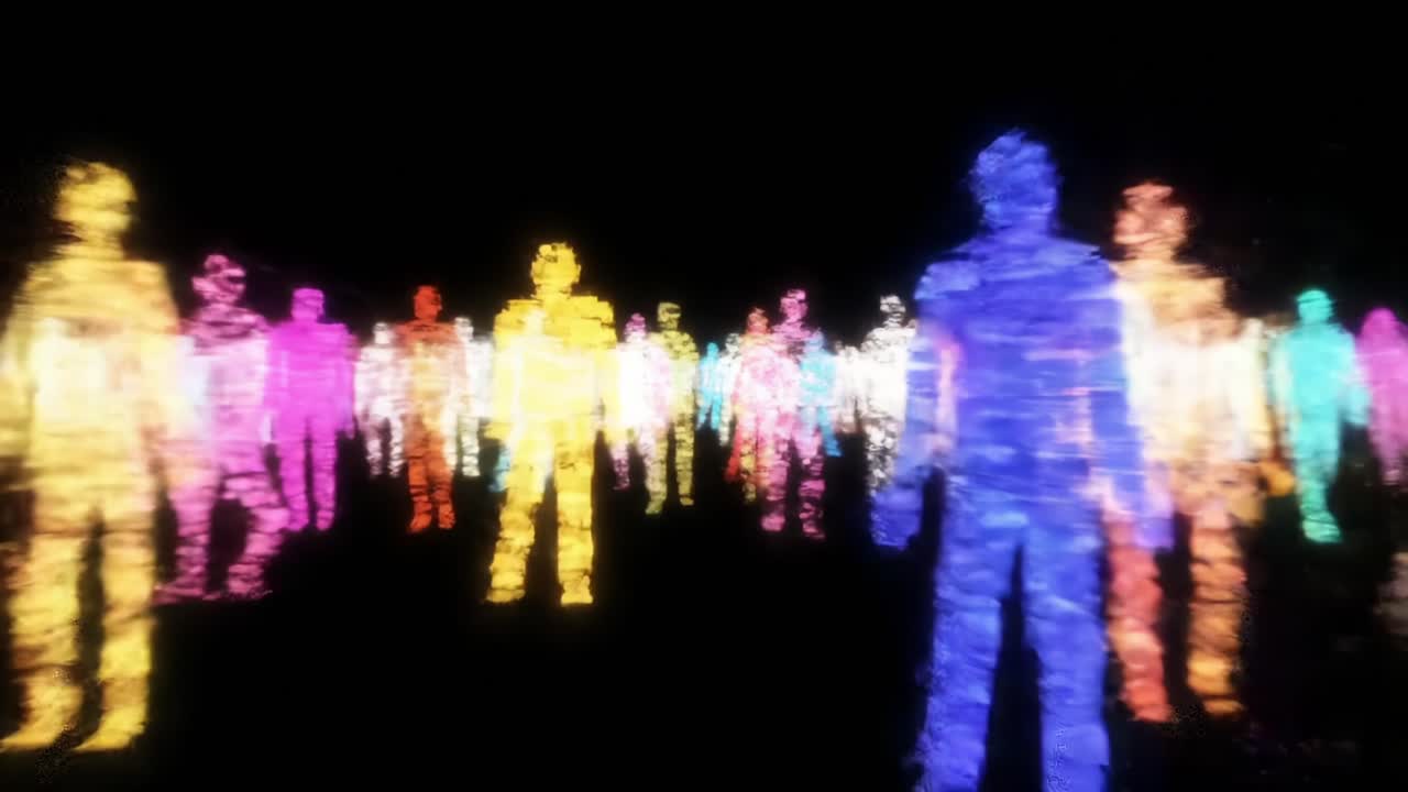 A Stunning Journey Through an Abstract Crowd of Colorful Figures in Motion, Capturing the Vibrant Essence of Humanity and Artistic Expression in Stunning Visuals