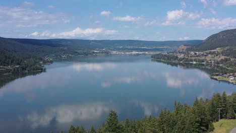 Unveiling Williams Lake&#039;s beauty through drone footage on a bright summer day accentuates the allure of British Columbia, Canada