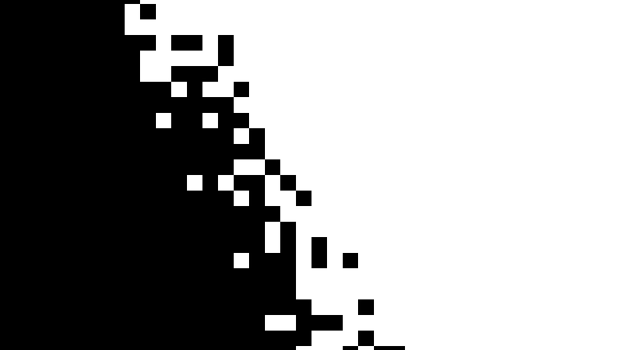 Effetto di transizione pixelato astratto con blocchi bianchi e neri.