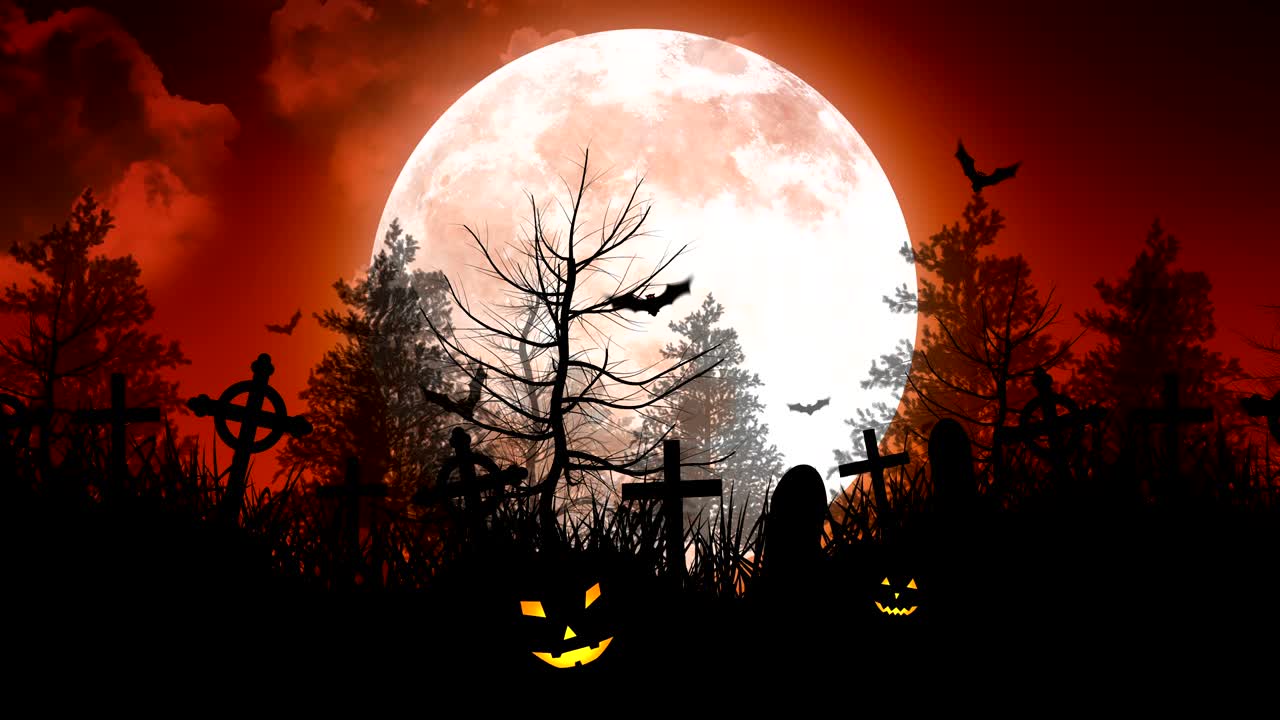 홀로윈 묘지와 달과 박