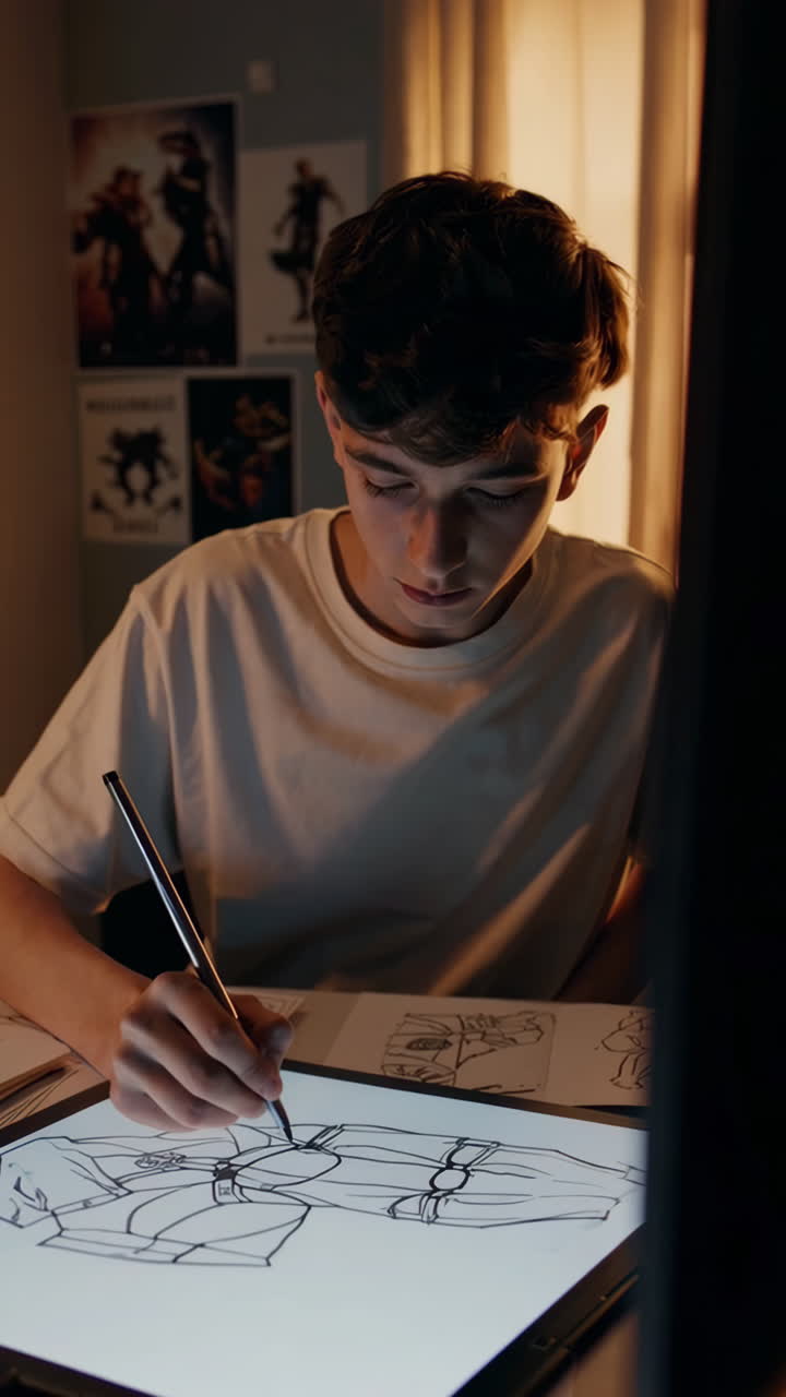Artist Creating Illustrations on a Graphic Tablet
