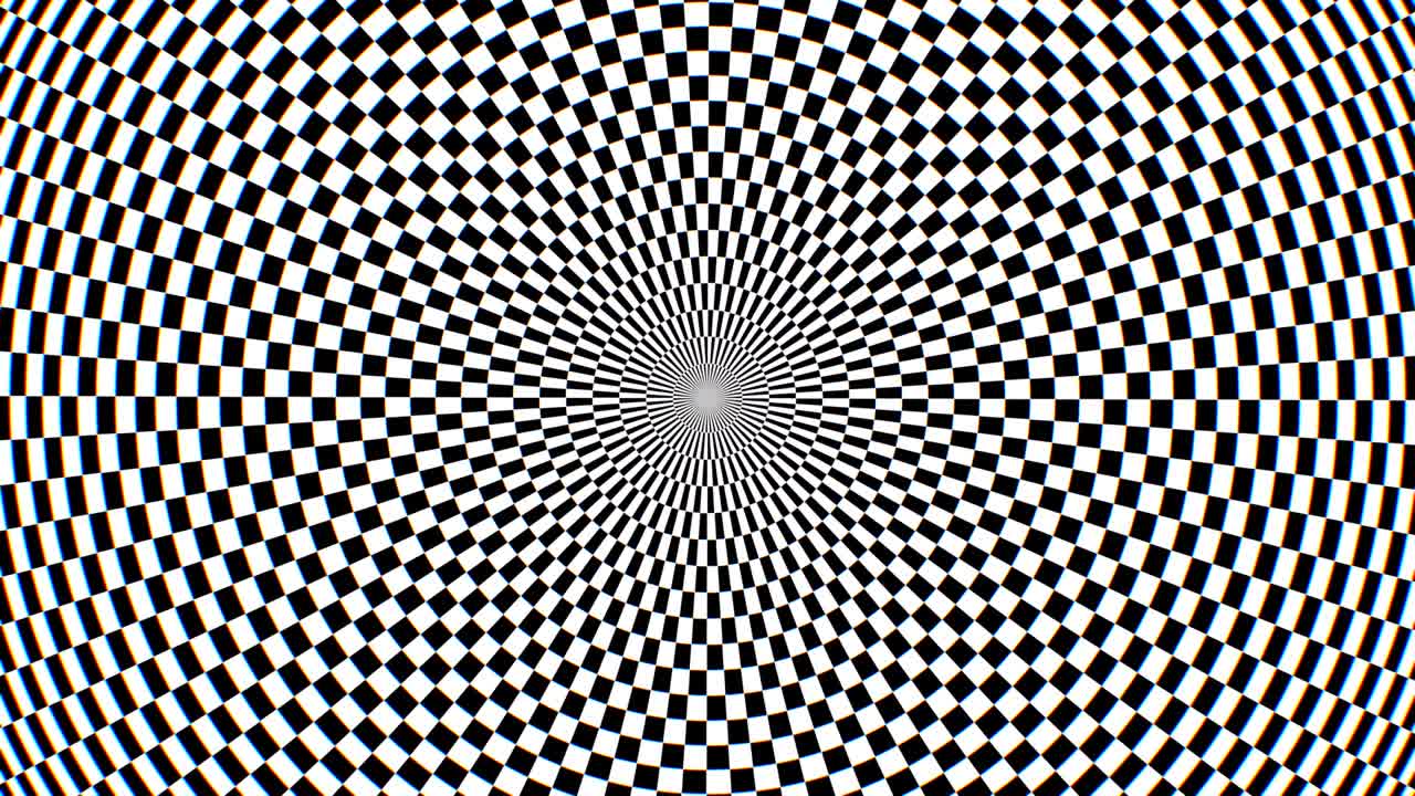 Hypnotic Black and White Checkerboard Spiral Optical Illusion Pattern - 4K Seamless VJ Loop Motion Background Animation
