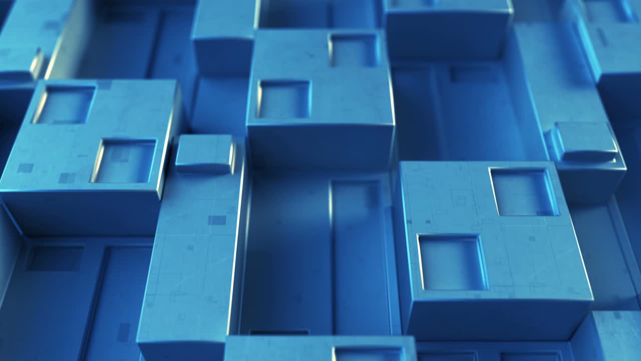 Futuristic blue sci-fi wall 3D render seamless loop animation