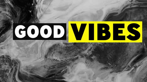 animación de buen texto de vibraciones en blanco y negro sobre una nube de vapor gris que se mueve lentamente.