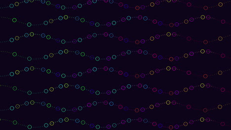 anillos futuristas de colores neón y patrón de ondas en el espacio oscuro