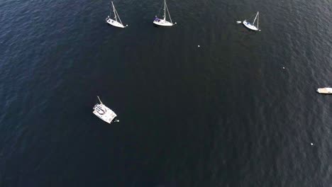 Aerial-view-of-sailboats-docked-in-the-bay