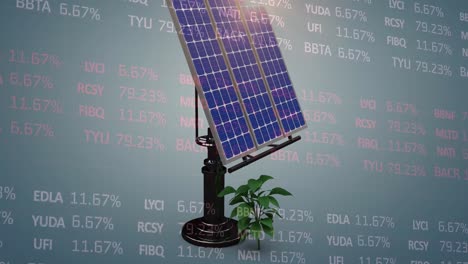 animación de paneles solares y plantas sobre tablero de comercio móvil.