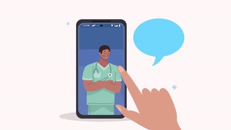 médico profesional afro en la animación de teléfonos inteligentes