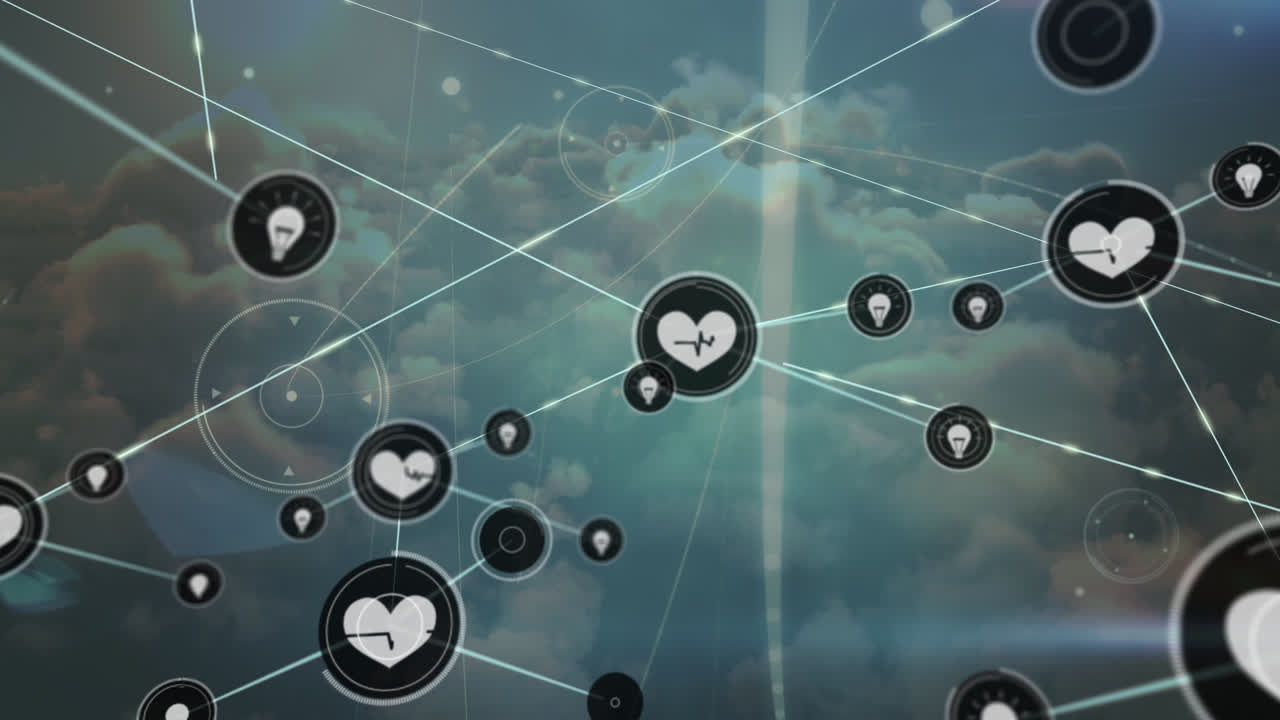 하늘과 구름 위의 아이콘으로 연결 네트워크의 애니메이션