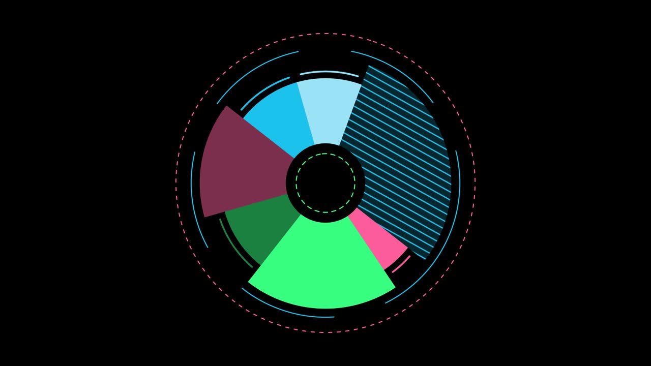 알파 채널에서 애니메이션으로 표시된 장식적인 파이 차트입니다.