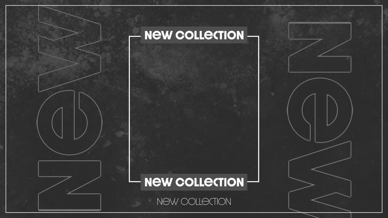 ⁇ 색 텍스트의 애니메이션 새로운 컬렉션, 중앙  ⁇ 색 프레임과 회색 배경에 빈 공간