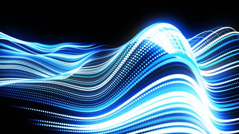 abstract 3d loop background with blue glow particles form curved lines and line form surface structure in 3d space. festive vj loop with particles. motion design background