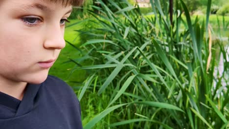 4K-60FPS-Close-Up-View-of-Young-Boy-Fishing-in-Small-Water-Coarse-Fishing---Panoramic-View