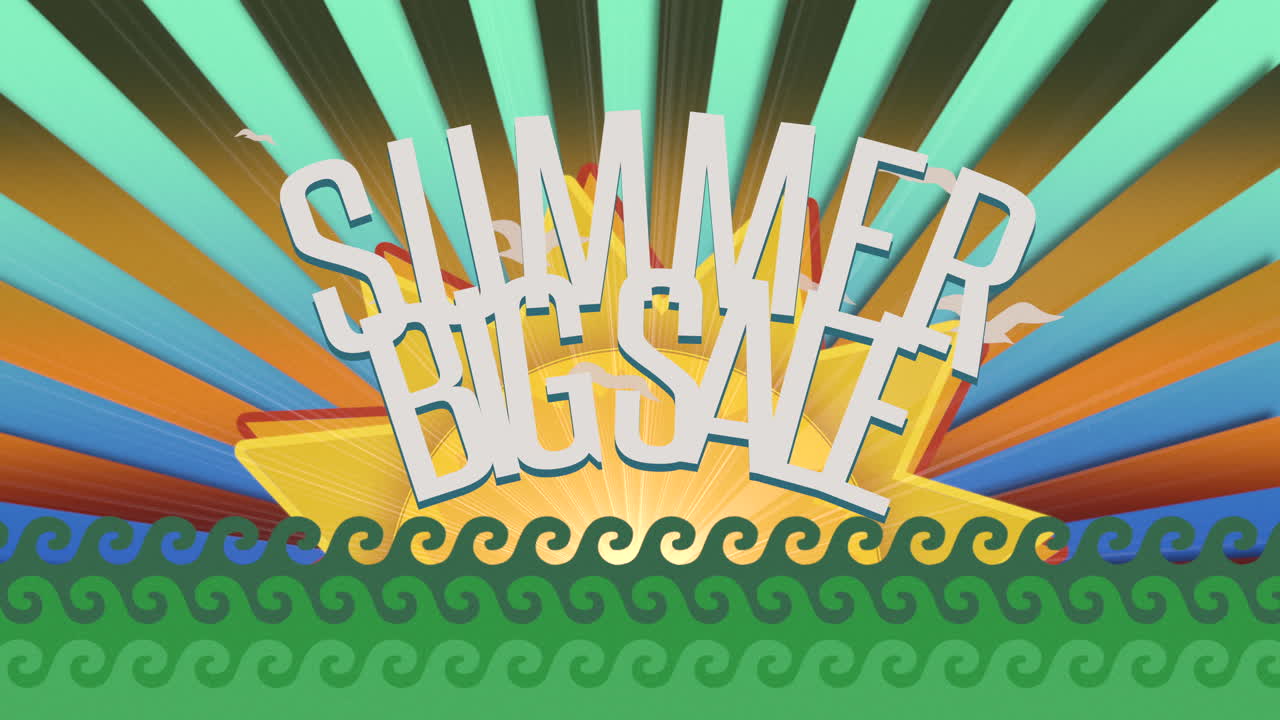 태양 광선과 바다의 파도와 여름 큰 판매