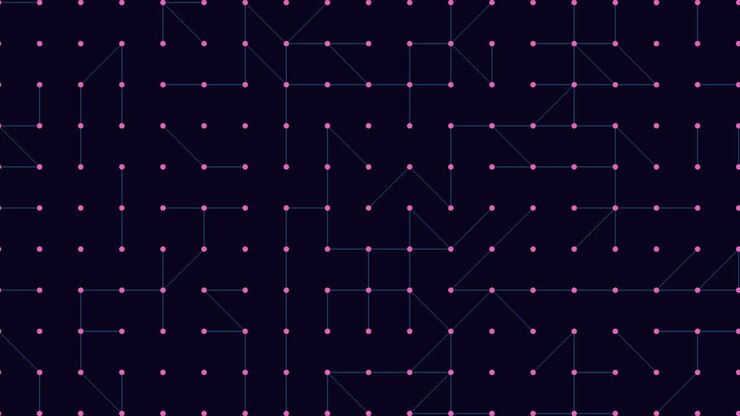 Symmetrical grid of blue dots on black background