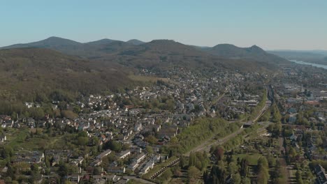 drone - aerial panorama shot of the seven mountains and the river rhine siebengebirge 30p