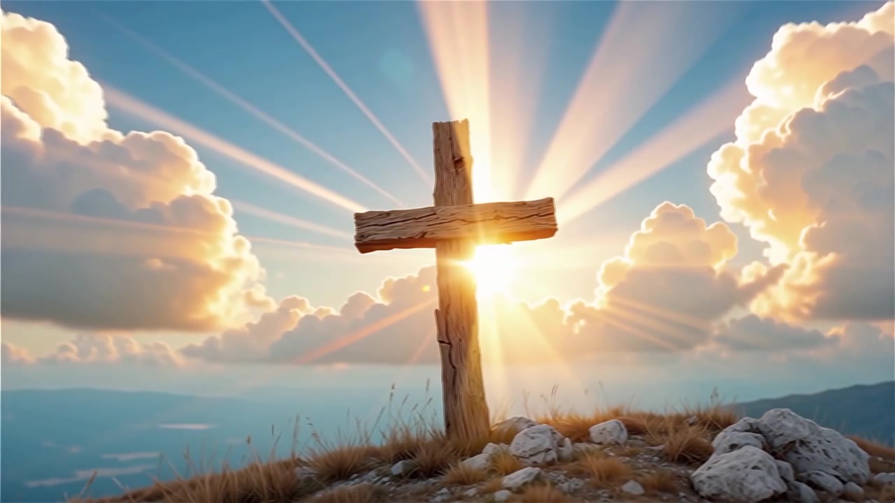 Croce Cristiana Luce Celestiale Sfondo per il Culto.