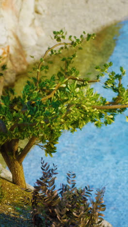 a tree on a rocky riverbank