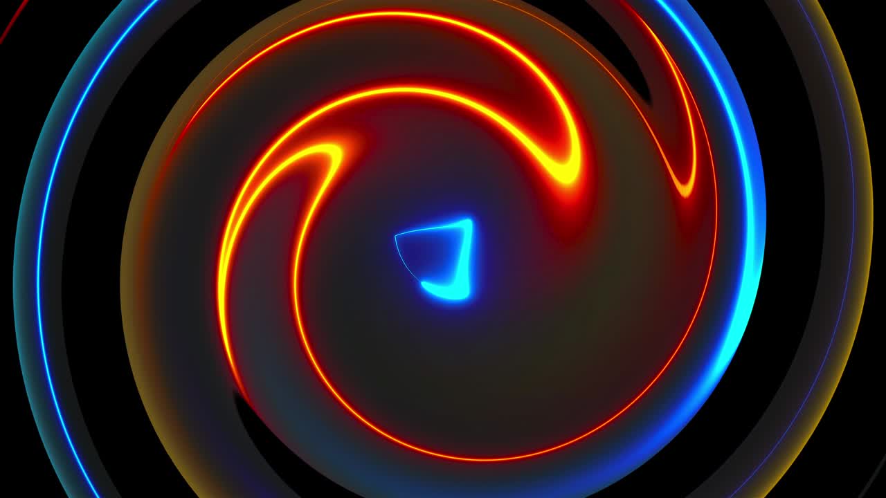 Computer generated abstract twist background. 3D rendering circular merger of neon color lines