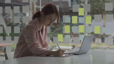 a young woman working with a laptop in a coffee shop business idea financial girl accountant