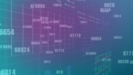 animación de números cambiantes, estadística, procesamiento de datos del mercado de valores en fondo de gradiente
