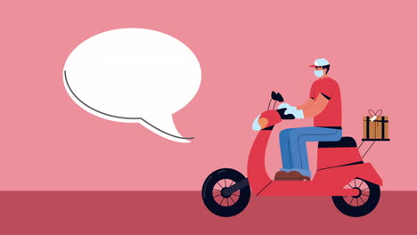 delivery service safe worker talking in motorcycle