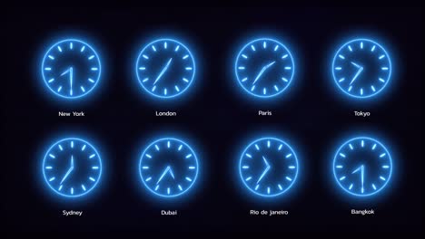 neon and digital world timezone clocks