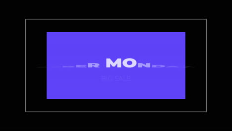 Animation-intro-text-Cyber-Monday-on-black-fashion-and-minimalism-background-with-geometric-blue-frame
