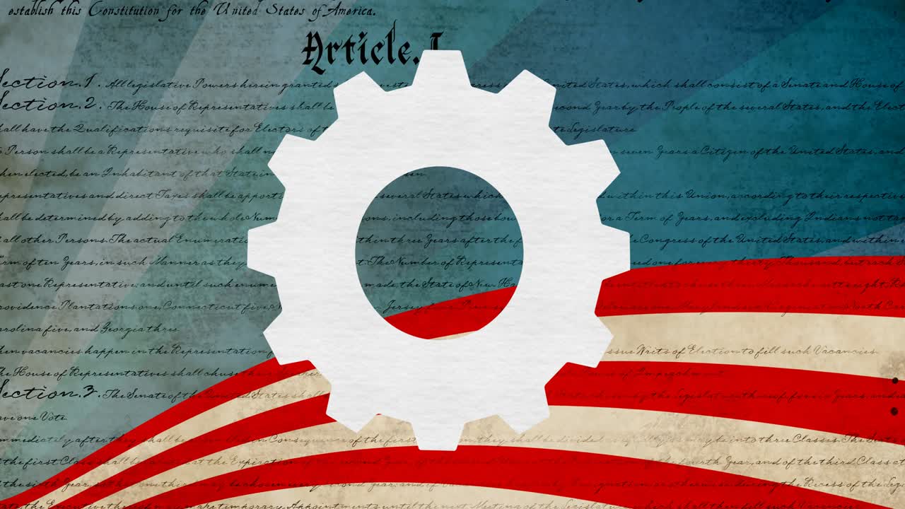 헌법 텍스트와 미국  ⁇ 발 위에 회전하는  ⁇   ⁇ 의 애니메이션