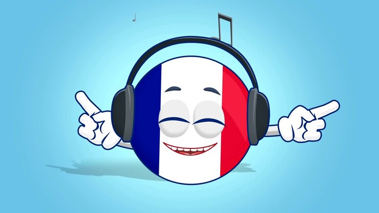 Icona cartone animato Bandiera Francia Ascolta Musica con Animazione Facciale e Maschera Alfa.