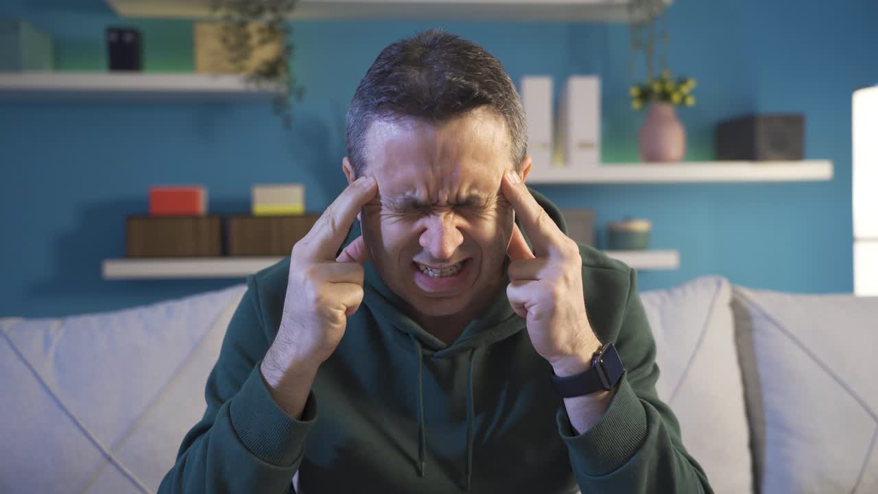 hombre que sufre de dolor de cabeza severo y doloroso.