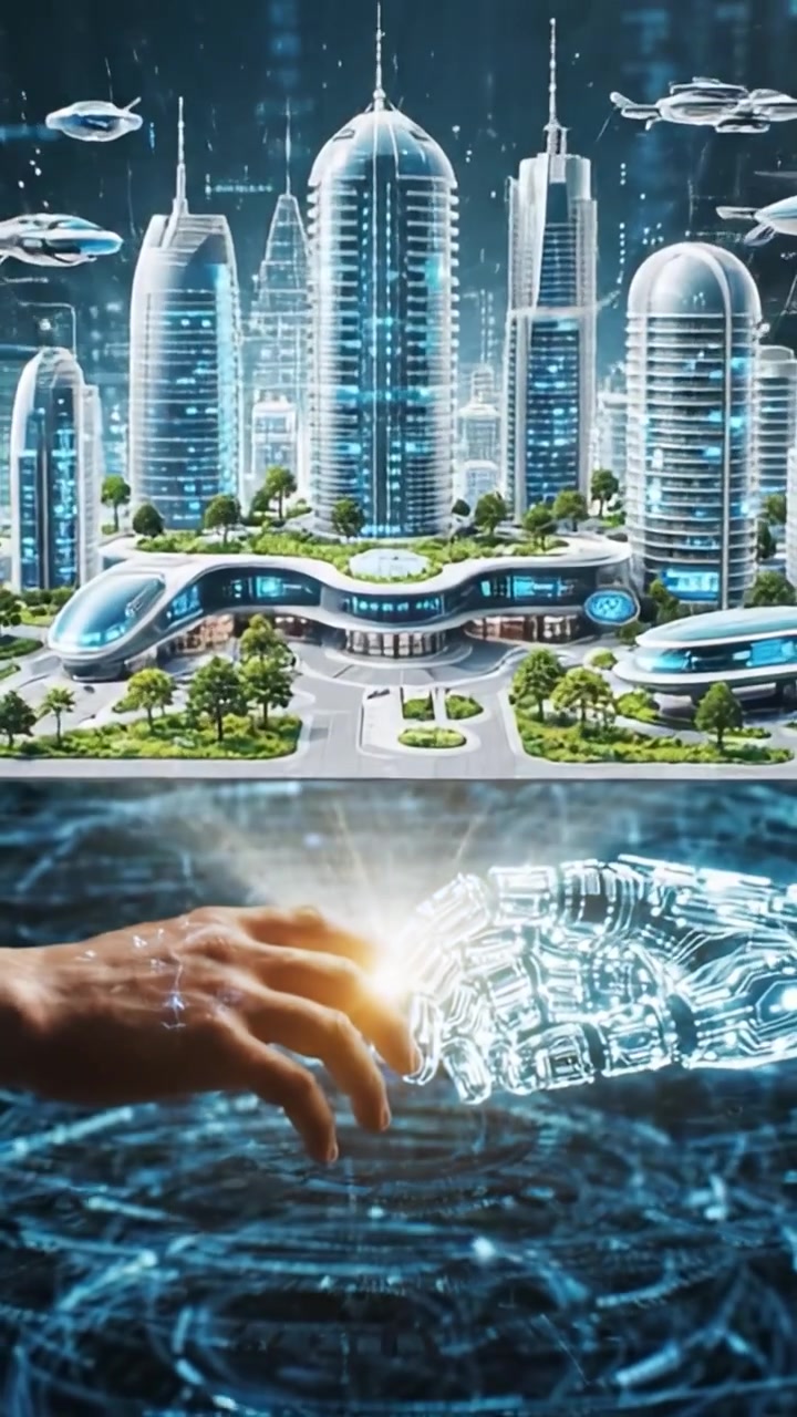 Exploring the Intersection of Humanity and Technology: A Glimpse into a Futuristic City Integrated with Advanced Robotics and Digital Interfaces