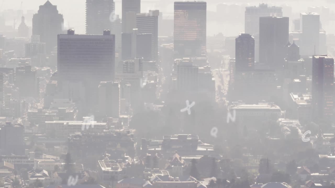 도시 풍경에 대한 문자 및 데이터 처리의 애니메이션