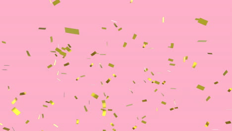 animación de confeti dorado y rojo cayendo sobre un fondo rosa