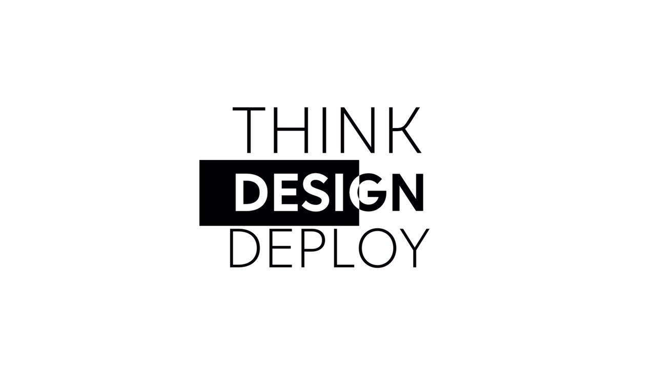 Motion graphic con slogan aziendale animato: Pensa, Progetta, Implementa