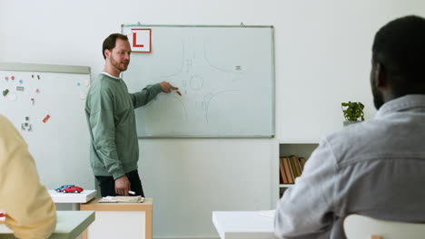 Profesor-Y-Estudiantes-En-La-Escuela-De-Conducción.