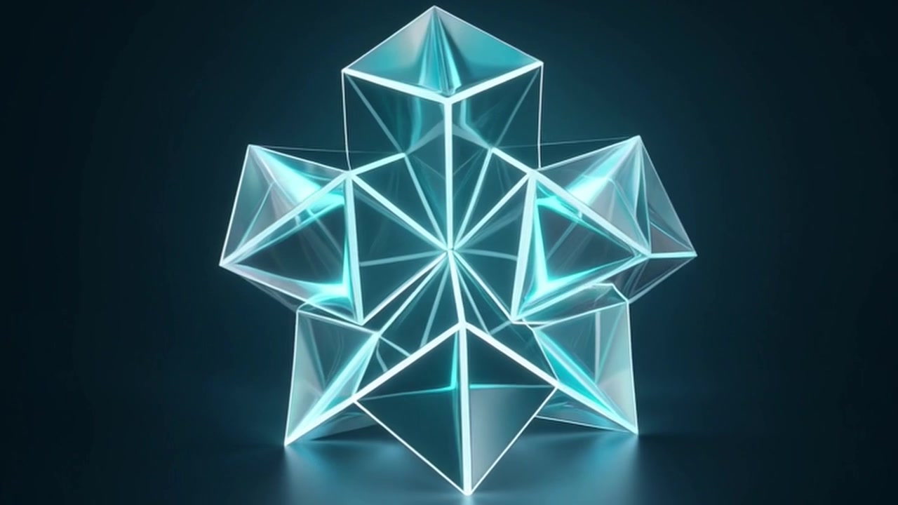 Abstrakcyjna Geometryczna Szklana Struktura Obracająca się na Ciemnym Tle