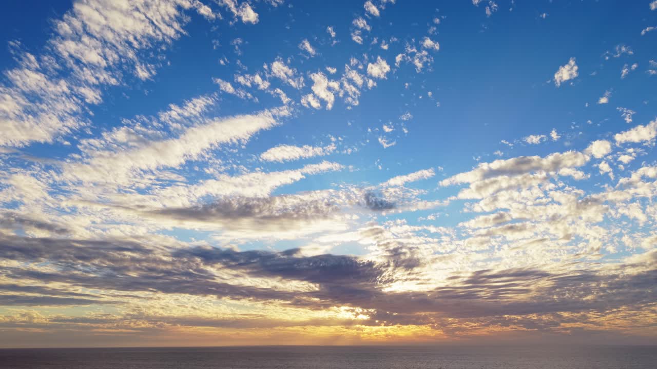 Inquadratura fissa di nuvole al tramonto che illuminano il cielo