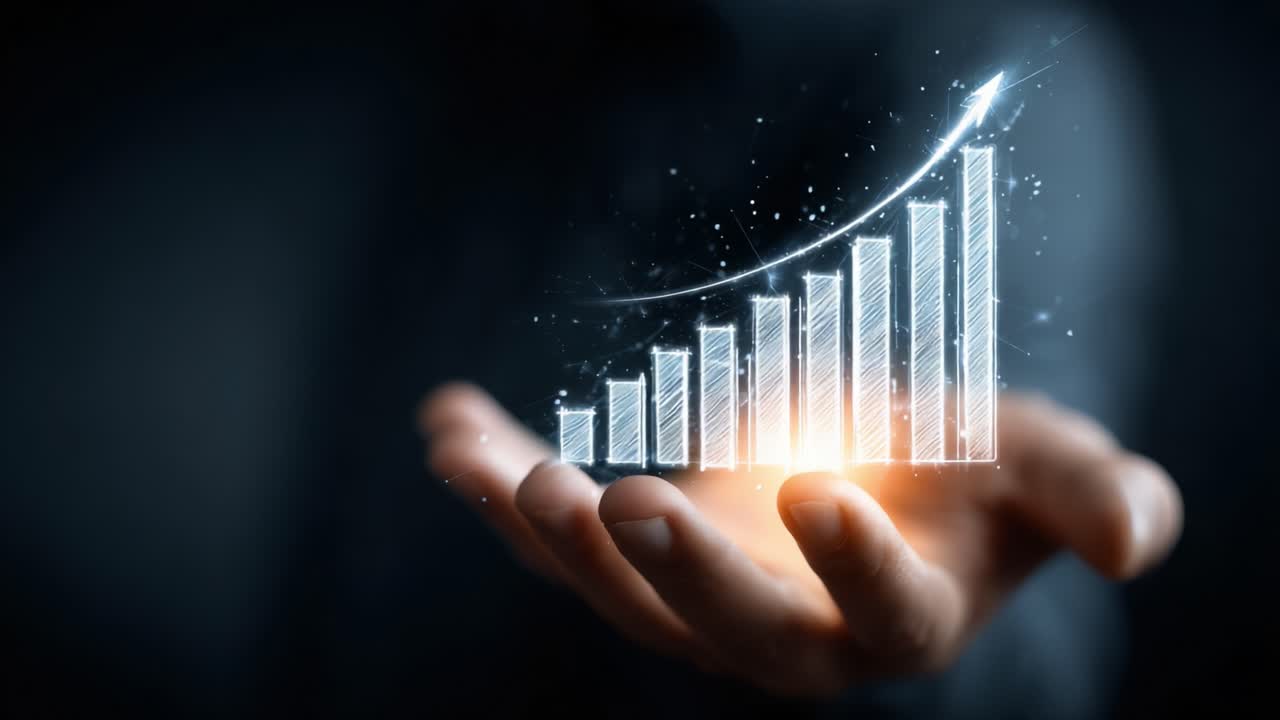 A Dynamic Representation of Growth: A Hand Holding an Ascending Graph Illustration Signifying Success, Progress, and Positive Trends in Business or Personal Development