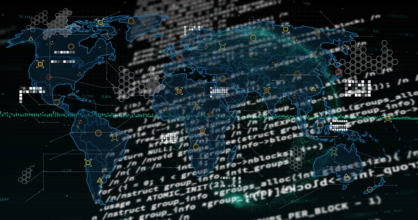 Animation of financial data processing over world map