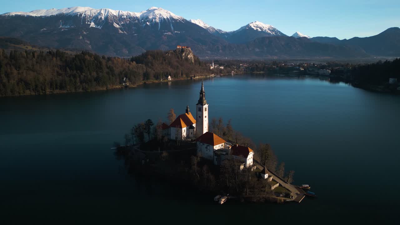Splendida vista aerea dell'Isola di Bled nel Lago di Bled, Slovenia