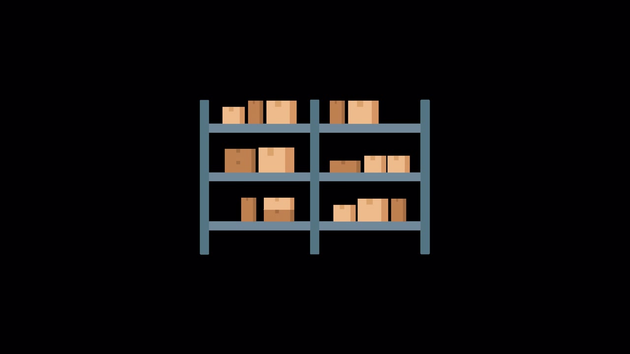Scaffale di stoccaggio animato in pixel art che si riempie di scatole