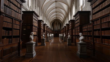grand library hall with busts and vaulted ceilings