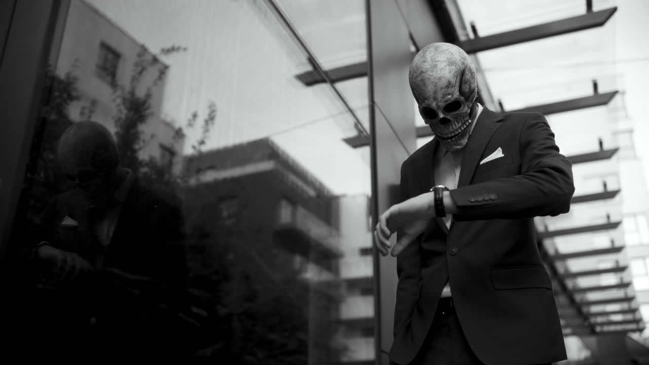 Man in Skull Mask Business Suit