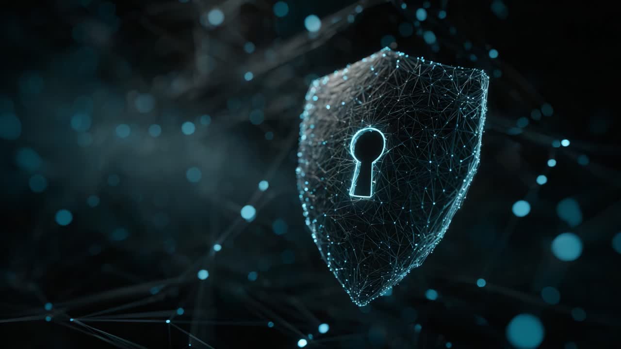 A Digital Shield Symbolizing Cybersecurity, Protection, and Data Integrity in a High-Tech Network Environment with Glowing Elements