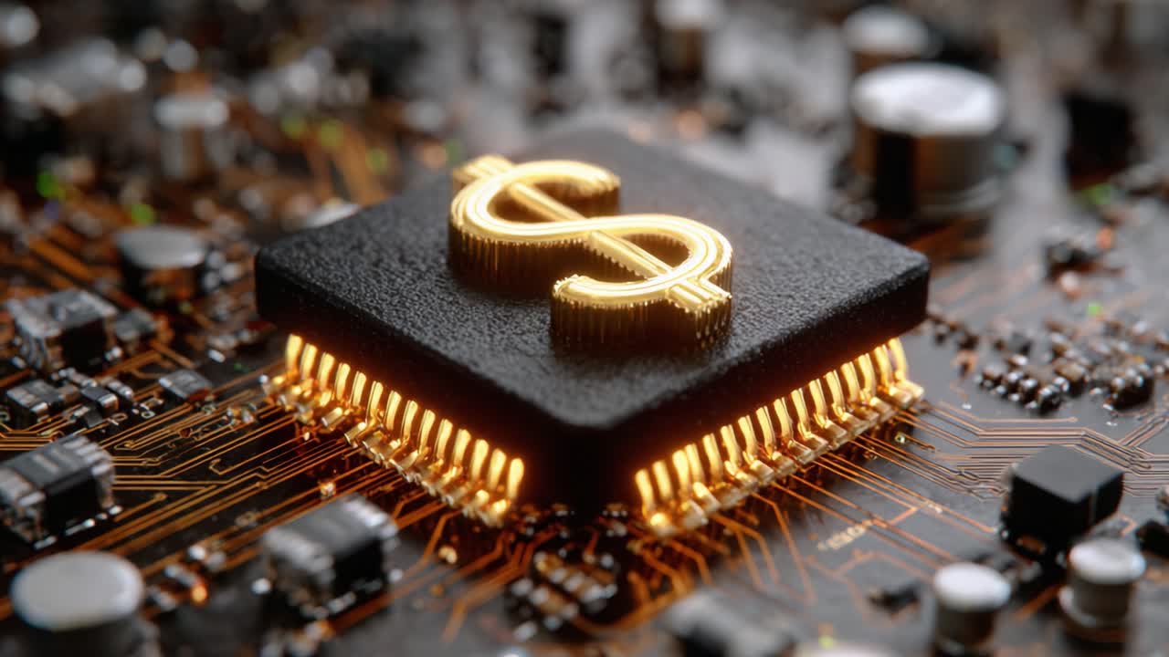 Exploring the Intersection of Finance and Technology: A Close-Up View of a Processor with a Dollar Sign Symbolizing Digital Currency Evolution