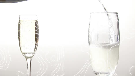 animation of white shapes over champagne glasses on white background