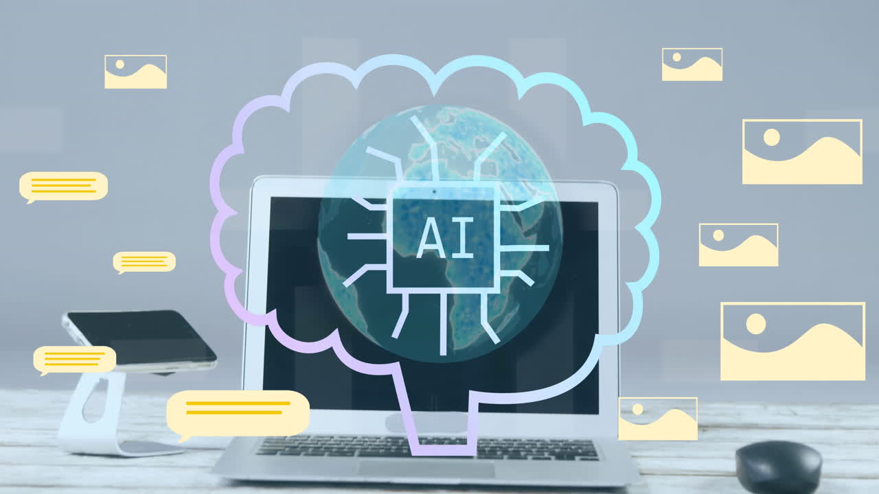 노트북을 통해 텍스트 및 데이터 처리의 애니메이션