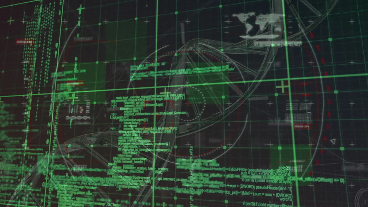 dna 가닥 회전의 애니메이션과 그리드 상의 데이터 처리