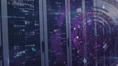 animación del procesamiento de datos y el alcance a través de servidores informáticos